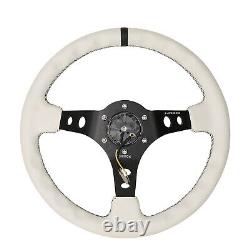NRG REINFORCED 350MM 3 DEEP DISH STEERING WHEEL WHITE LEATHER With BLACK STRIPE