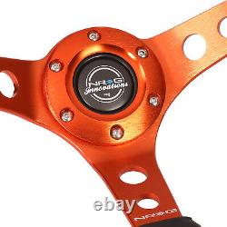 NRG RST-006OR 350mm Aluminum 3 Deep Dish Leather Grip Racing Steering Wheel