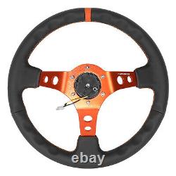 NRG RST-006OR 350mm Aluminum 3 Deep Dish Leather Grip Racing Steering Wheel