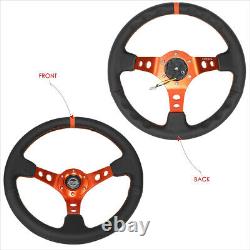 NRG RST-006OR 6-Hole 3-Spoke 350mm 3 Deep Dish Steering Wheel withButton Orange