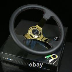 NRG Reinforced 35cm 3Deep Dish Gold Spoke Leather Grip Steering Wheel RST-036GD