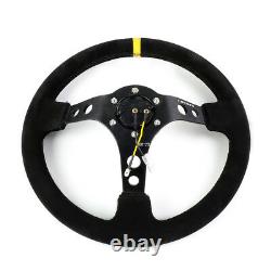 NRG Reinforced 35cm 3Deep Dish Racing Steering Wheel Black Suede+Yellow Mark