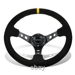 NRG Reinforced Steering Wheel 35cm 3Deep Dish Black Suede Yellow Center Stripe