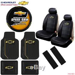 New 11pcs Chevy Elite Logo Car Truck Seat Covers Floor Mats Steering Wheel Cover