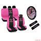 New 13pcs Pink SuperGirl Car Front Back Seat Covers & Steering Wheel Cover Set