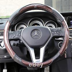 New 14.5 Dia Genuine Leather 7472 Brown Carbon Fiber Steering Wheel Cover
