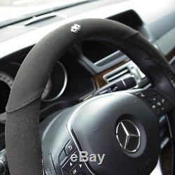 New 14.75 Dia Black Circle Cool Carbon Fiber Suede 7474 Steering Wheel Cover