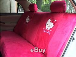 New 18 PCs Hello Kitty Dark Pink Car Seat Covers Steering Wheel Cover for Winter