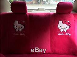 New 18 PCs Hello Kitty Dark Pink Car Seat Covers Steering Wheel Cover for Winter