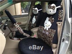 New 18 PCs Hello Kitty Leopard Print Car Seat Covers Steering Wheel Cover Winter