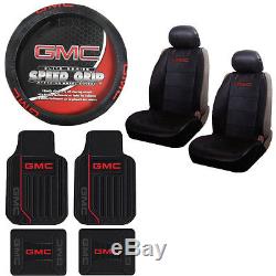 New 9Pc GMC Elite Red Logo Rubber Floormats Seat Covers Steering Wheel Cover Set
