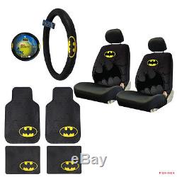 New 9pcs Set Batman Car Truck Seat Covers Floor Mats Steering Wheel Cover