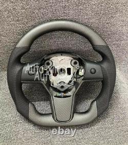 New Carbon Fiber Flat Perforated Steering Wheel for Tesla model 3/Y+Button Cover
