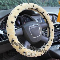 New Cute Soft Short Plush Car Steering Wheel Cover /14.96 Inch (Diameter) Beige