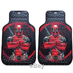 New DeadPool Car Truck Front Seat Covers Floor Mats Steering Wheel Cover Set