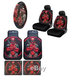 New Deadpool Car Truck Front Rear Floor Mats Seat Covers & Steering Wheel Cover