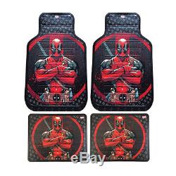 New Deadpool Car Truck Front Rear Floor Mats Seat Covers & Steering Wheel Cover
