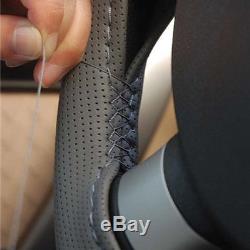 New Durable Grey DIY Car PU Leather Steering Wheel Cover With Hole