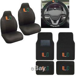 New NCAA Miami Hurricanes Car Truck Seat Covers Floor Mats Steering Wheel Cover