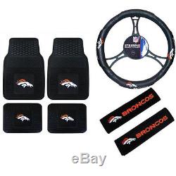 New NFL Denver Broncos Car Truck Floor Mats Steering Wheel Cover Seat Belt Pads