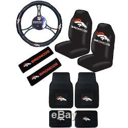 New NFL Denver Broncos Car Truck Seat Covers Steering Wheel Cover Floor Mats