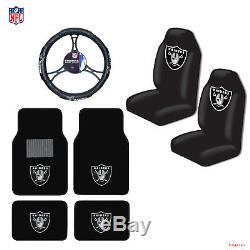 New NFL Oakland Raiders Car Truck Seat Covers Floor Mats Steering Wheel Cover