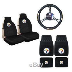 New NFL Pittsburgh Steelers Sideless Seat Covers Floor Mats Steering Wheel Cover
