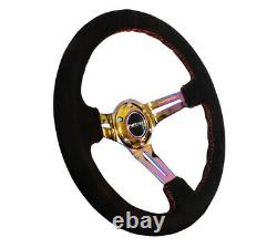 New Nrg 3deep Neochrome Spoke Suede Red Stitch Steering Wheel Rst-018s-mcrs