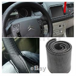 New Size M Black DIY Car Leather Steering Wheel Cover With Hole