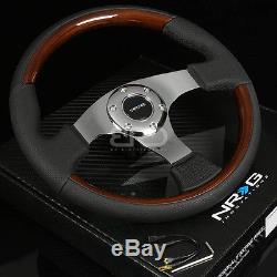 Nrg 350mm 6-holes Bolts Steering Wheel Leather Cover Wood Grip Chrome 3 Spokes