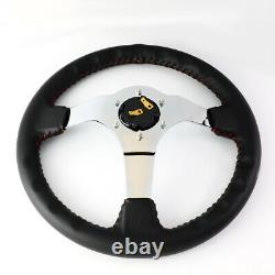 Nrg 350mm Black Leather Red Stitching 3deep Dish Chrome Spoke Steering Wheel