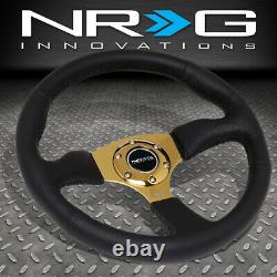 Nrg Reinforced 350mm 2.5deep Dish Gold Chromed Spokes Leather Steering Wheel