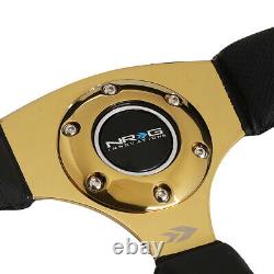 Nrg Reinforced 350mm 2.5deep Dish Gold Chromed Spokes Leather Steering Wheel