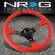 Nrg Reinforced 350mm 3 Deep Dish Steering Wheel Red Leather Black Center Stripe