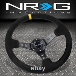 Nrg Reinforced 350mm 3deep Dish Steering Wheel Black Suede Yellow Center Stripe