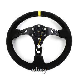 Nrg Reinforced 350mm 3deep Dish Steering Wheel Black Suede Yellow Center Stripe