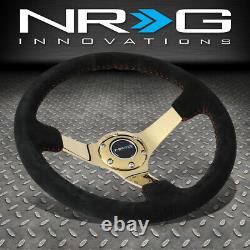Nrg Reinforced 350mm 3deep Dish Suede Grip Red Stitch Gold Spoke Steering Wheel