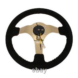 Nrg Reinforced 350mm 3deep Dish Suede Grip Red Stitch Gold Spoke Steering Wheel