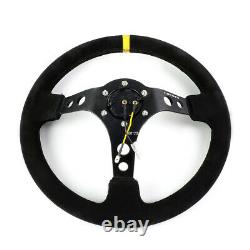 Nrg Reinforced Rst-006s-y 350mm Black Suede Leather 3deep Dish Steering Wheel