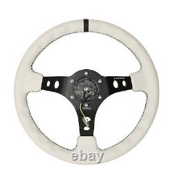 Nrg Rst-006wt-b 350mm 3 Deep Dish White Leather+black Stripe Steering Wheel