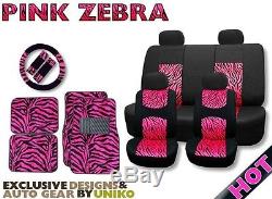 PINK Zebra Mesh Seat Covers & Floor Mats Set Steering Wheel Cover Universal
