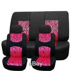 PINK Zebra Mesh Seat Covers Set Animal Print 11pc Steering Wheel Cover Universal
