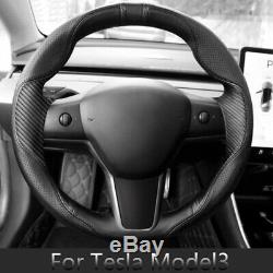 Perforated Leather Carbon Fiber Steering Wheel Stitch Cover For Tesla Model 3