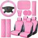 Pink Car Accessories Set Car Seat Covers Full Set Steering Wheel Cover Headrest
