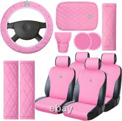 Pink Car Accessories Set Car Seat Covers Full Set Steering Wheel Cover Headrest