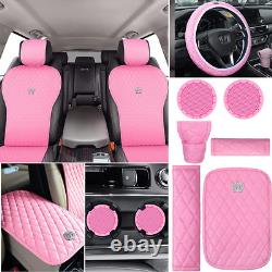 Pink Car Accessories Set Car Seat Covers Full Set Steering Wheel Cover Headrest