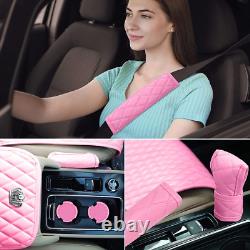 Pink Car Accessories Set Car Seat Covers Full Set Steering Wheel Cover Headrest