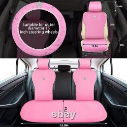 Pink Car Accessories Set Car Seat Covers Full Set Steering Wheel Cover Headrest