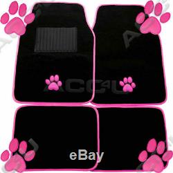 Pink Paw Black Mesh Design Car Seat Covers Set Mats Steering Wheel Cover Package