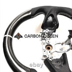 QS CARBON FIBER Steering Wheel FOR INFINITI q50 WHITE STRIPE /BK LEATHER